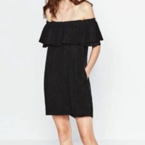 Zara Dresses | Zara Premium Denim Off The Shoulder Black Dress